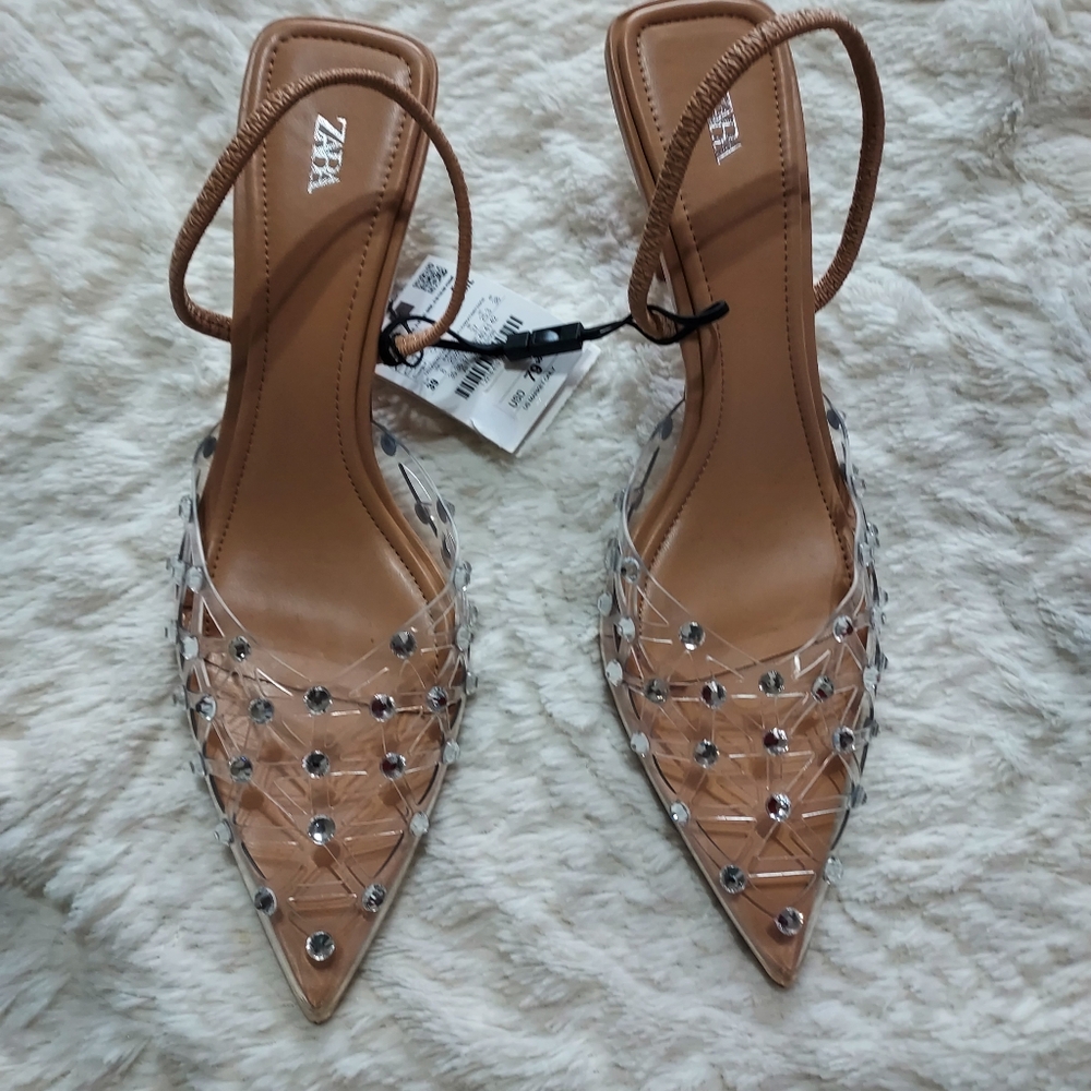 Zara rhinestones Slingback Sz 8/39 - Picture 6 of 12